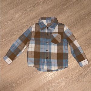 SHEIN Blue and Brown Button Down Plaid Shirt